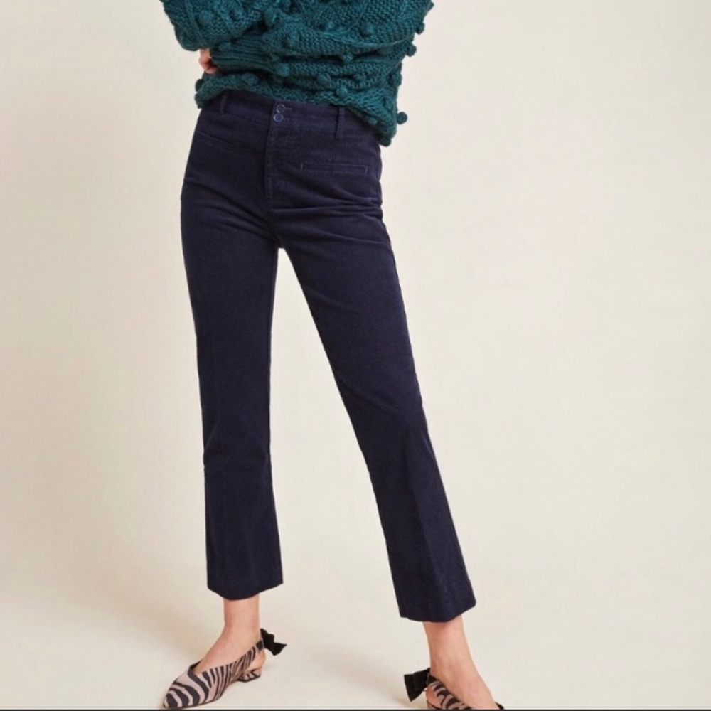 ANTHROPOLOGIE Essential Collection Navy Corduroy Ankle Crop Size 6